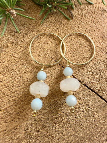 Moonstone Drop Endless Hoop Earrings