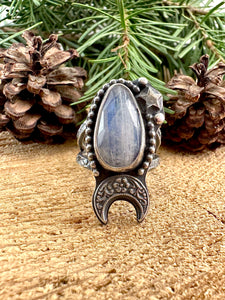 Rainbow Moonstone Moon Ring Size 7