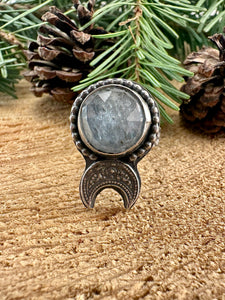 Blue Kyanite Moon Ring Size 6 3/4