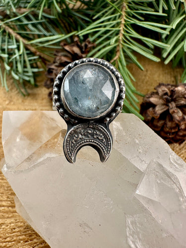 Blue Kyanite Moon Ring Size 6 3/4