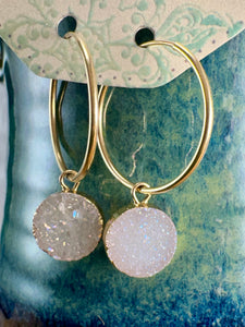 Druzy Drop Endless Hoop Earrings