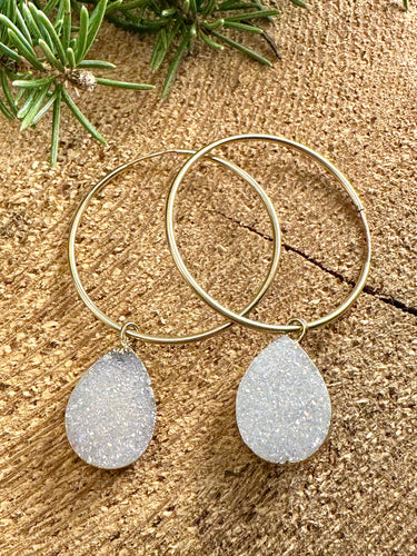 Druzy Drop Endless Hoop Earrings