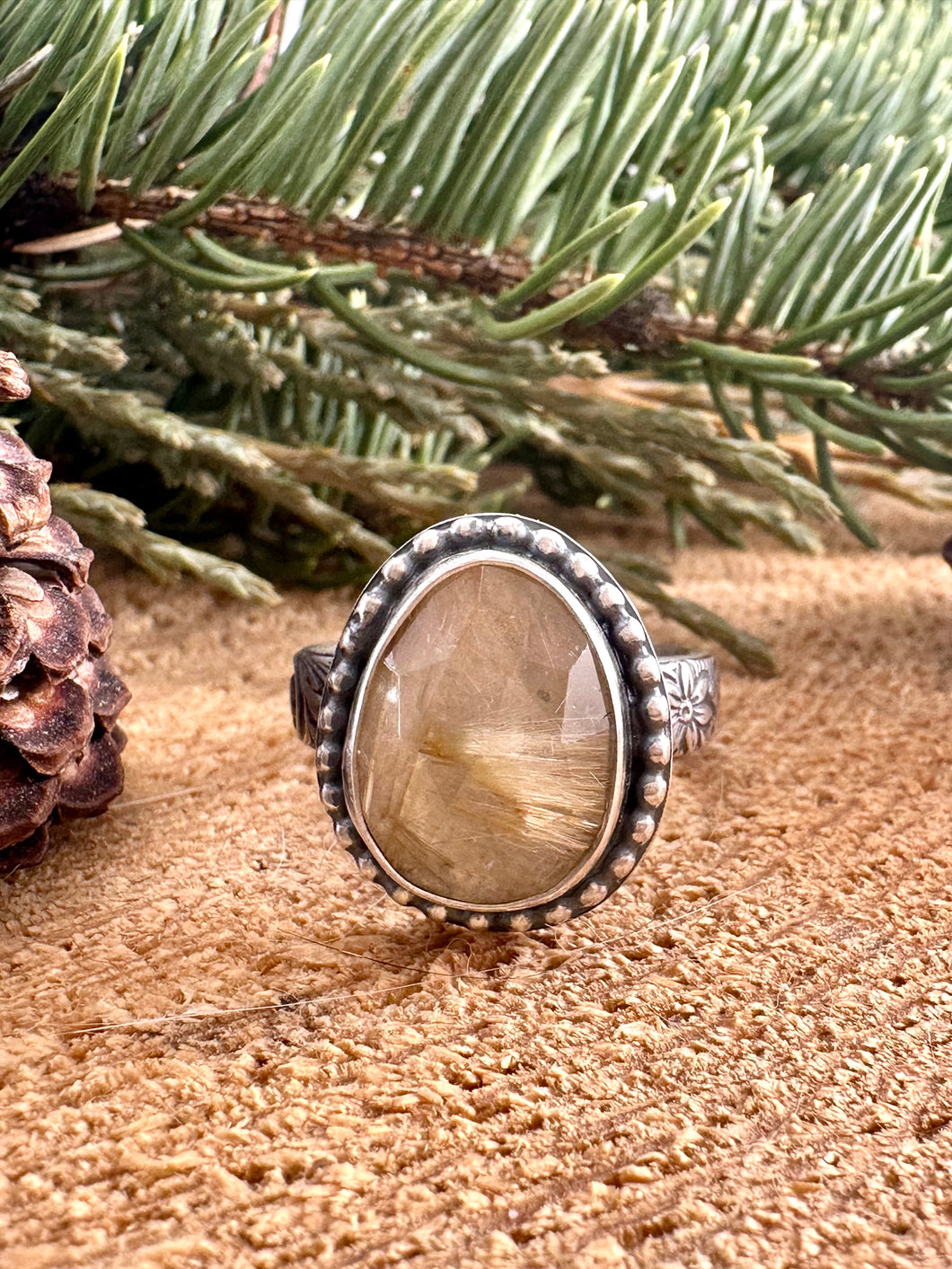 Rutilated Quartz Ring Size 8 3/4