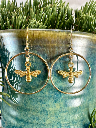 Bee Hoop Earrings