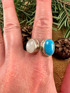 Rainbow Moonstone Turquoise Adjustable Ring Size 7 to 8 1/2