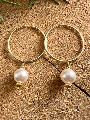 Pearl Drop Endless Hoop Earrings