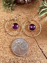 Load image into Gallery viewer, Amethyst Drop Hoop Earrings