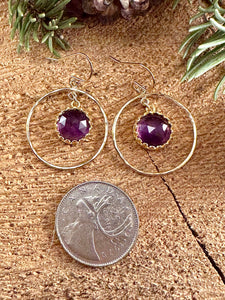 Amethyst Drop Hoop Earrings