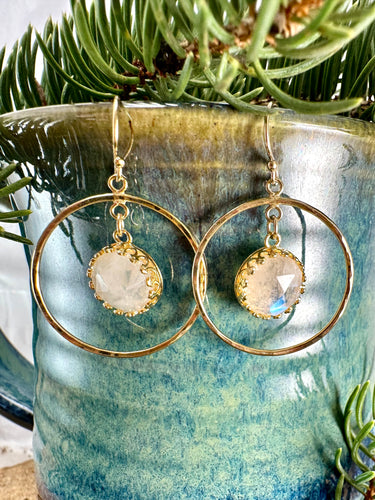 Moonstone Drop Hoop Earrings