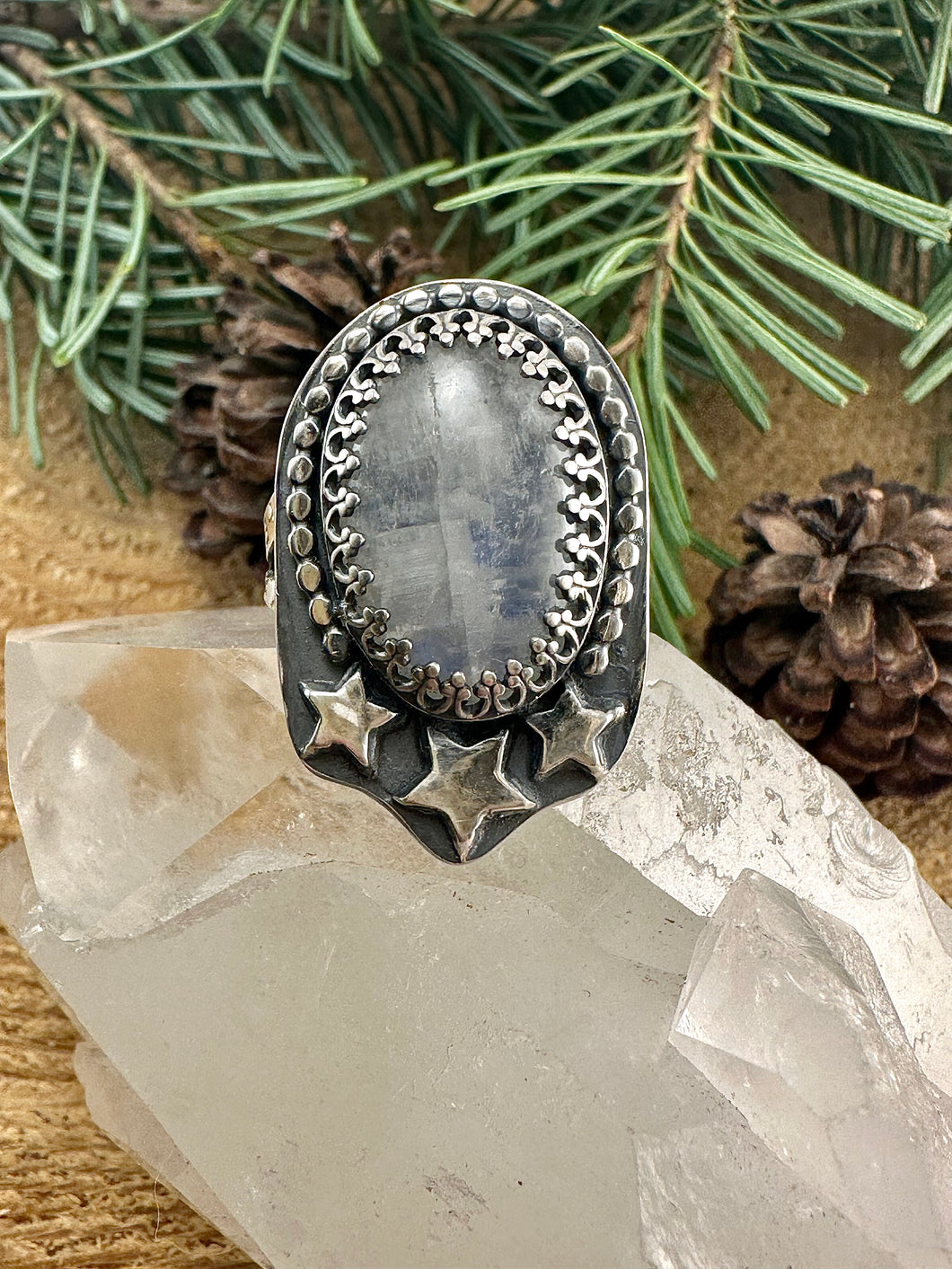 Rainbow Moonstone Ring Size 8 1/4