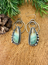 Load image into Gallery viewer, Blue Opalized Petrified Wood Hoop Earrings