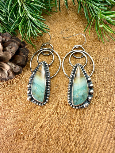 Blue Opalized Petrified Wood Hoop Earrings