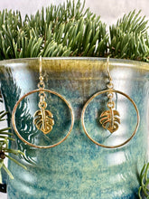 Load image into Gallery viewer, Monstera Leaf Hoop Earrings