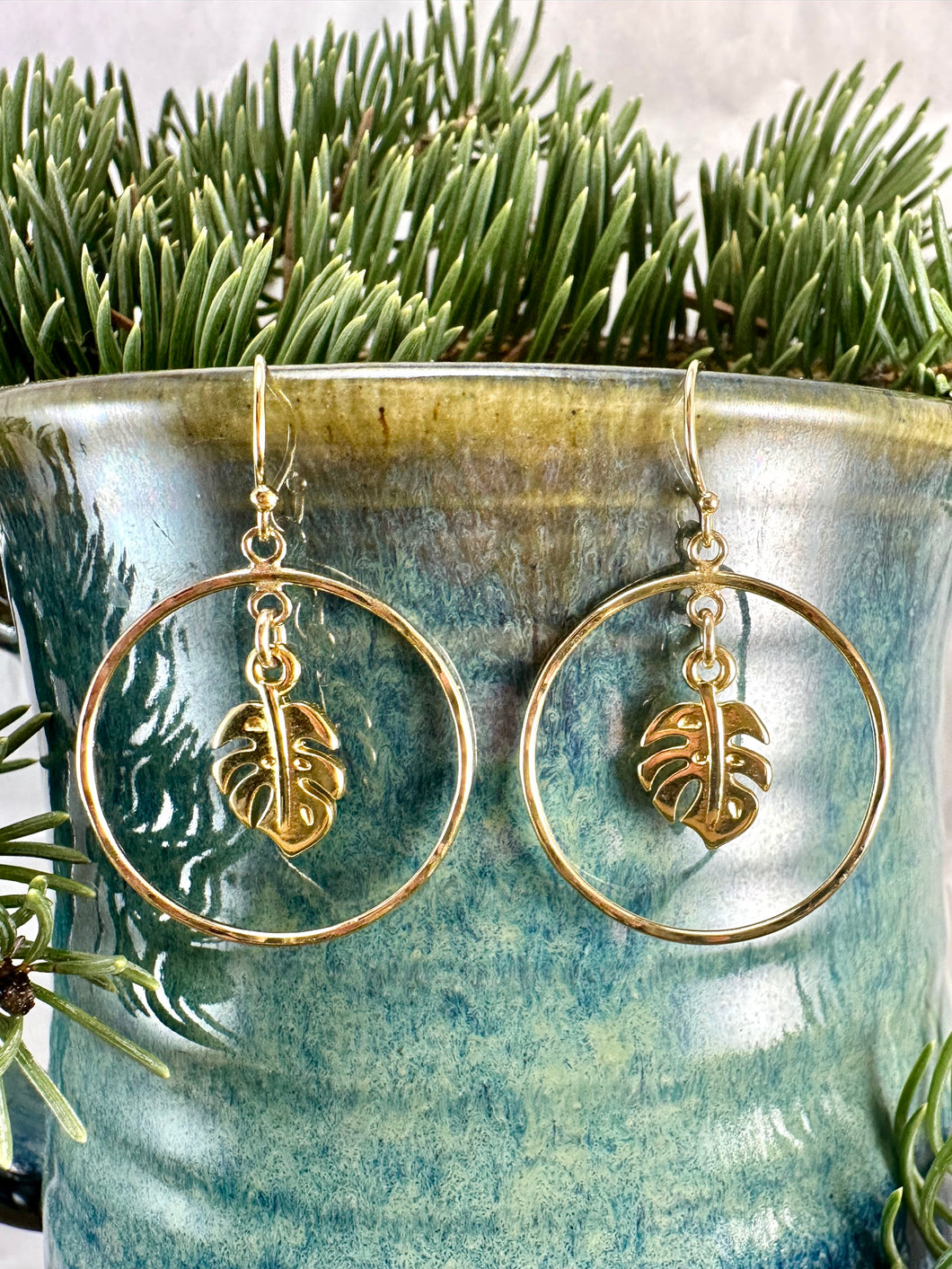 Monstera Leaf Hoop Earrings