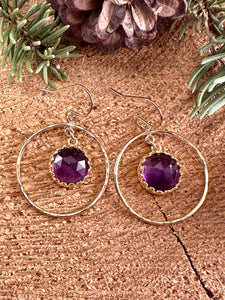 Amethyst Drop Hoop Earrings