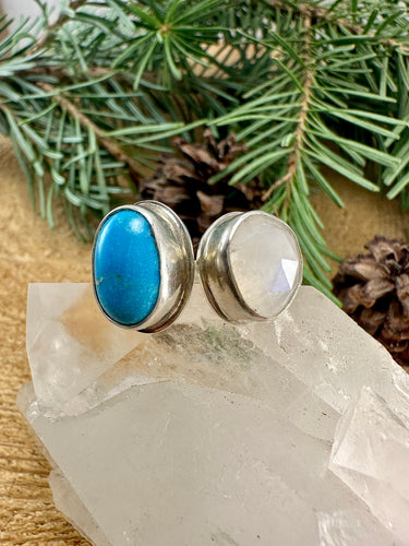 Rainbow Moonstone Turquoise Adjustable Ring Size 7 to 8 1/2