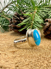 Load image into Gallery viewer, Rainbow Moonstone Turquoise Adjustable Ring Size 7 to 8 1/2