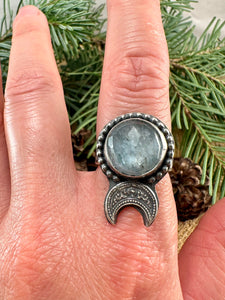 Blue Kyanite Moon Ring Size 6 3/4