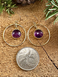 Amethyst Drop Hoop Earrings