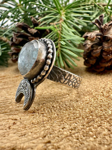 Blue Kyanite Moon Ring Size 6 3/4