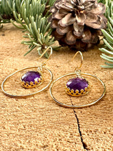 Load image into Gallery viewer, Amethyst Drop Hoop Earrings