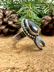 Labradorite Moon Ring Size 7