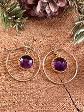 Load image into Gallery viewer, Amethyst Drop Hoop Earrings