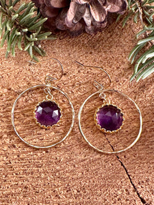 Amethyst Drop Hoop Earrings