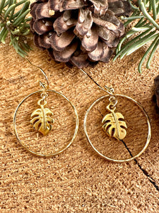 Monstera Leaf Hoop Earrings