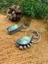 Load image into Gallery viewer, Blue Opalized Petrified Wood Hoop Earrings