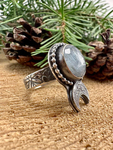 Blue Kyanite Moon Ring Size 6 3/4